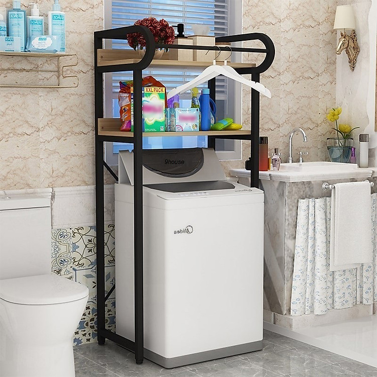 Kệ máy giặt 2 tầng cho máy cửa trên KMG05, loại khung thép sơn tĩnh điện chống bong tróc, gỗ lõi xanh phủ melamine chống nước, hàng được sản xuất tại Việt Nam