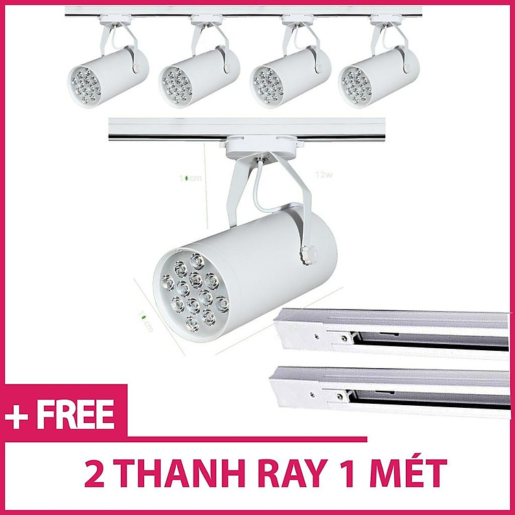 BỘ 5 ĐÈN RỌI RAY MÀU TRẮNG 12W ÁNH SÁNG TRẮNG/VÀNG VÀ 2 THANH RAY TRẮNG 1 MÉT
