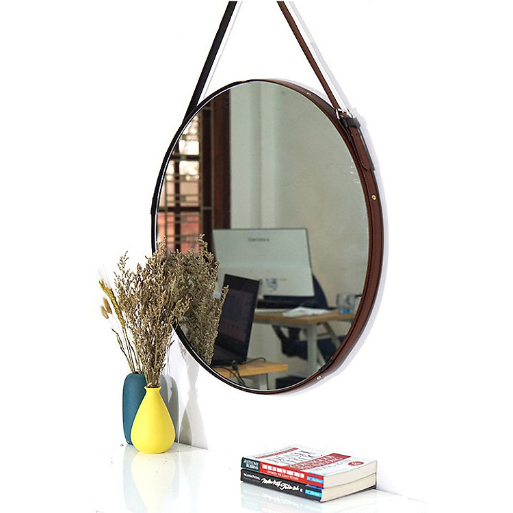 Gương Tròn Treo Tường Dây Da Simili Cao Cấp