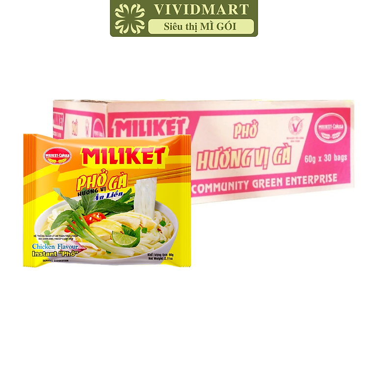 COLUSA - Phở Gà Miliket, Phở Miliket gà, Phở gà gói Miliket, Phở gà ăn liền, Phở vị gà Miliket (60g/gói)