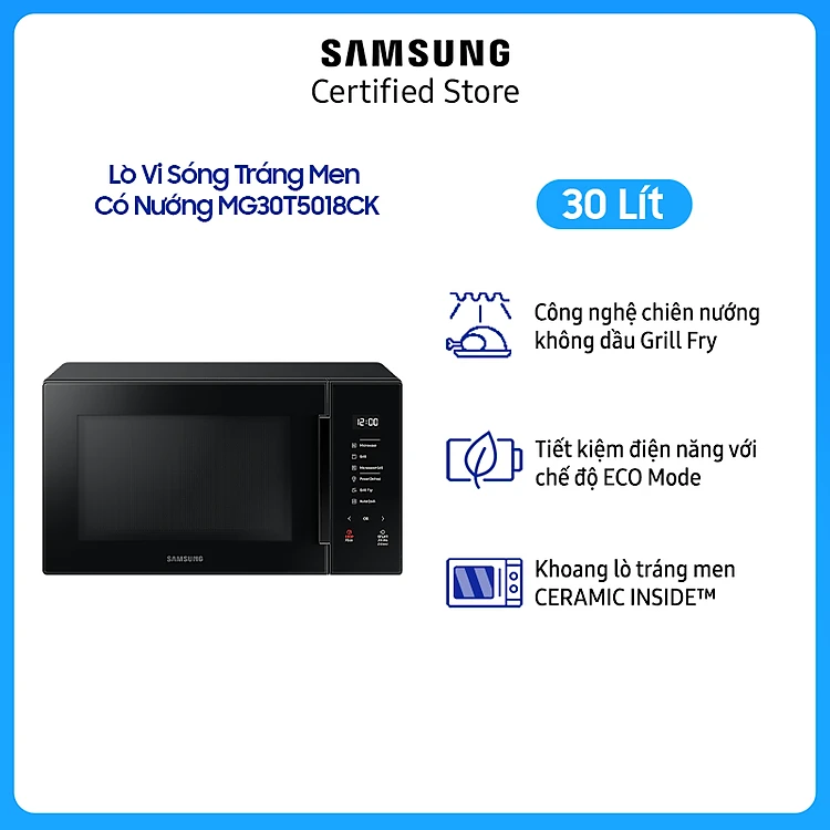 Lò Vi Sóng Tráng Men Samsung Có Nướng 30L MG30T5018CK - Hàng Chính Hãng