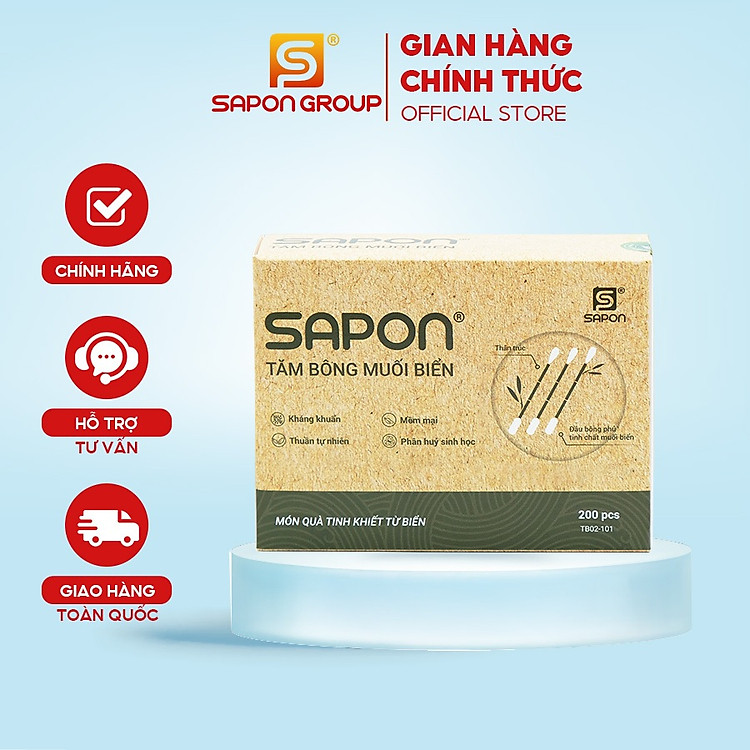 Tăm bông muối biển SAPON Thân Trúc – 200 Que/Hộp (TB02-101), Kháng Khuẩn Tự Nhiên, Mềm Mịn