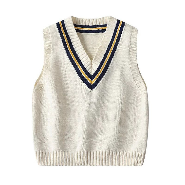 Áo gile len cổ tim màu trắng bé trai 1-6 tuổi