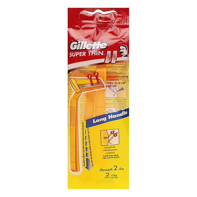 Gói 2 Cây Dao Cạo Râu Cán Vàng Gillette Super Thin