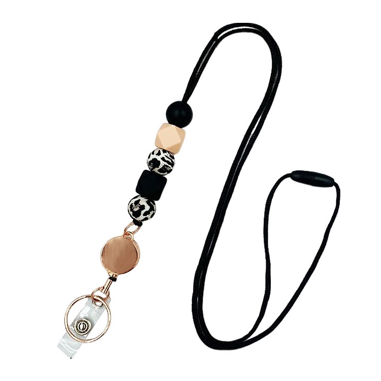 Multifunctional Retractable Lanyard, Silicone Beaded Badge Lanyard for Employees Women Girls