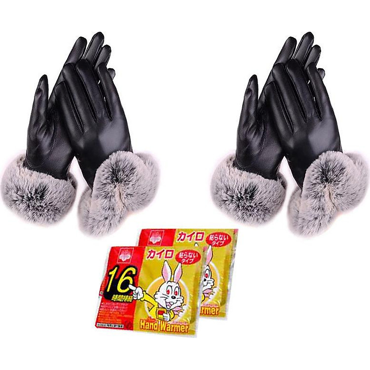 Bộ 2 Đôi Găng Tay Da Nữ Mùa Đông, Lót Nỉ, Cảm Ứng, Giữ Ấm, Chống Nước - Mẫu Mới Nhất Đông 2019 - Tặng 2 Miếng Dán Con Thỏ Giữ Nhiệt