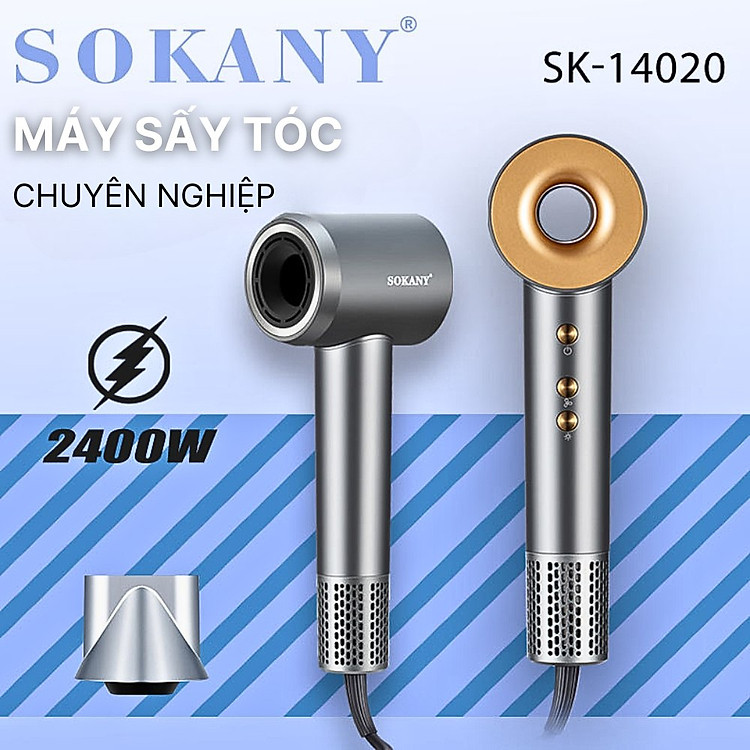 Máy sấy tóc 2 chiều nóng lạnh SOKANY SK-14020 công suất lớn 2400W, cung cấp ion âm chăm sóc tóc chuyên nghiệp - HÀNG CHÍNH HÃNG