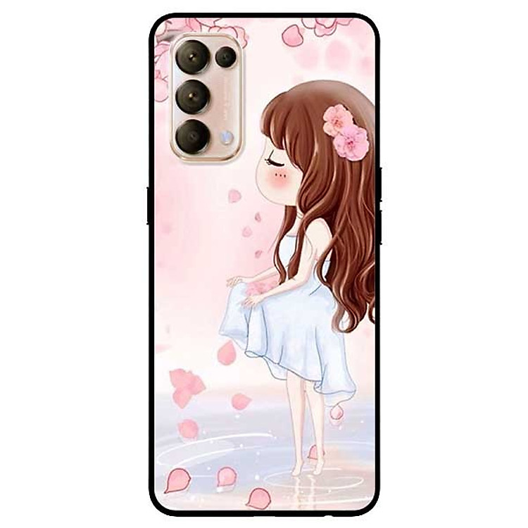 Ốp lưng dành cho Oppo Reno 5 mẫu Cô Gái Váy Trắng Nền Hoa Đào
