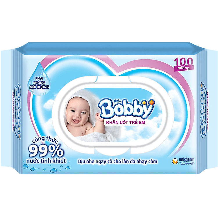 Khăn Ướt Bobby Nắp Nhựa (100 Miếng)