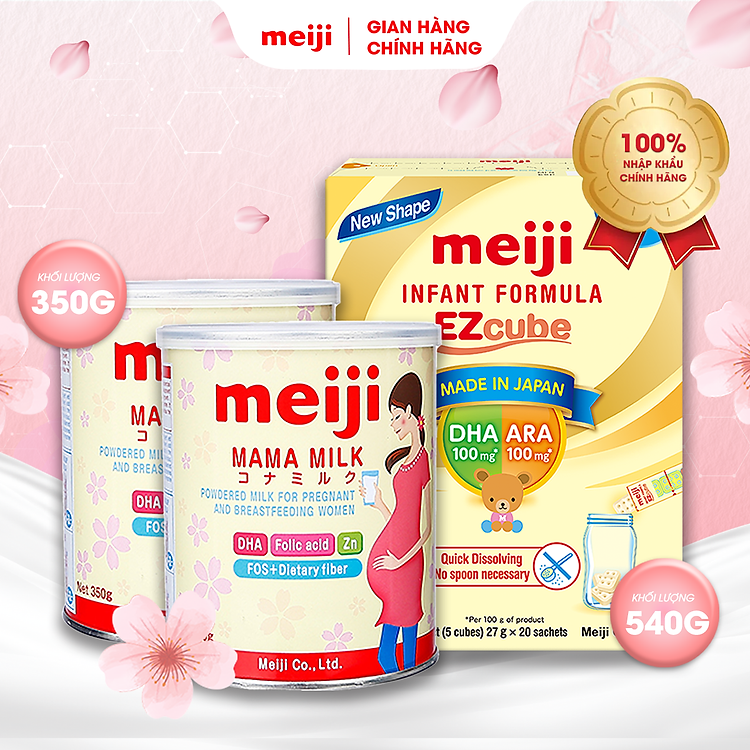 Combo 2 Hộp Thực Phẩm Bổ Sung Meiji Mama Milk & 1 Hộp Sản Phẩm Dinh Dưỡng Công Thức Meiji Infant Formula Ezcube