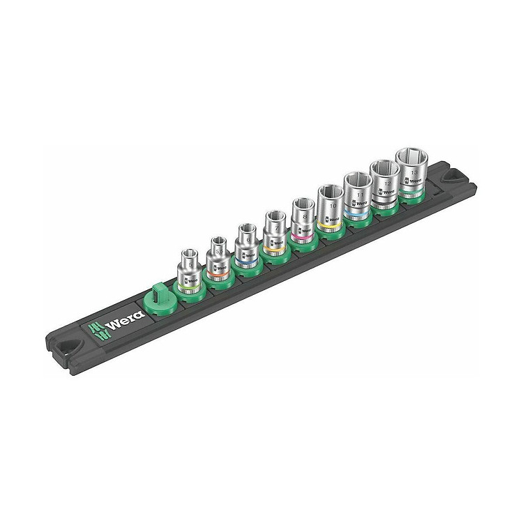BỘ SOCKET HMA Zyklop 1/4 9 CÁI NGẮN Magnetic socket rail A 4 Zyklop WERA 05005400001 L60020 4752