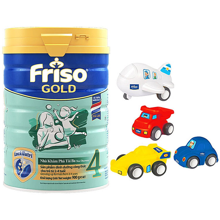 Sữa Bột Friso Gold 4 Cho Trẻ Từ 2-4 Tuổi 900g + Tặng bộ 4 xe đồ chơi (mẫu ngẫu nhiên)
