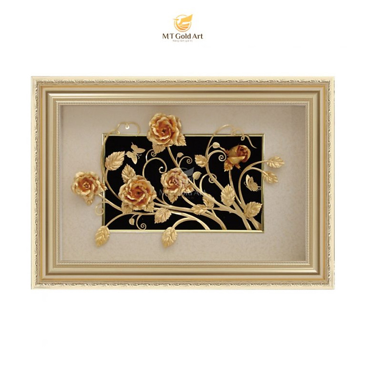 Tranh vườn hoa hồng dát vàng (40x60cm) MT Gold Art- Hàng chính hãng, trang trí nhà cửa, phòng làm việc, quà tặng sếp, đối tác, khách hàng, tân gia, khai trương