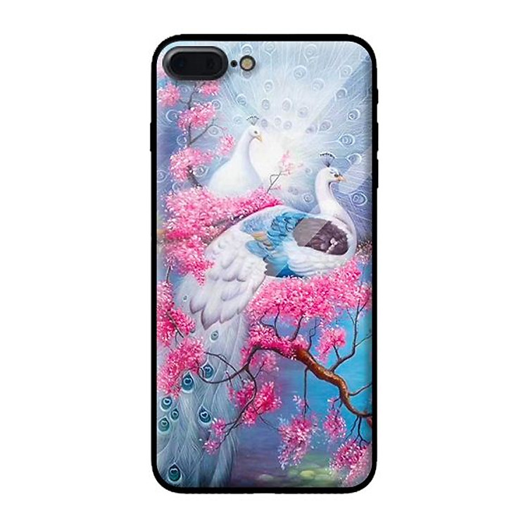 Ốp kính cường lực cho iPhone 7 Plus mẫu chim công 7 - Hàng chính hãng