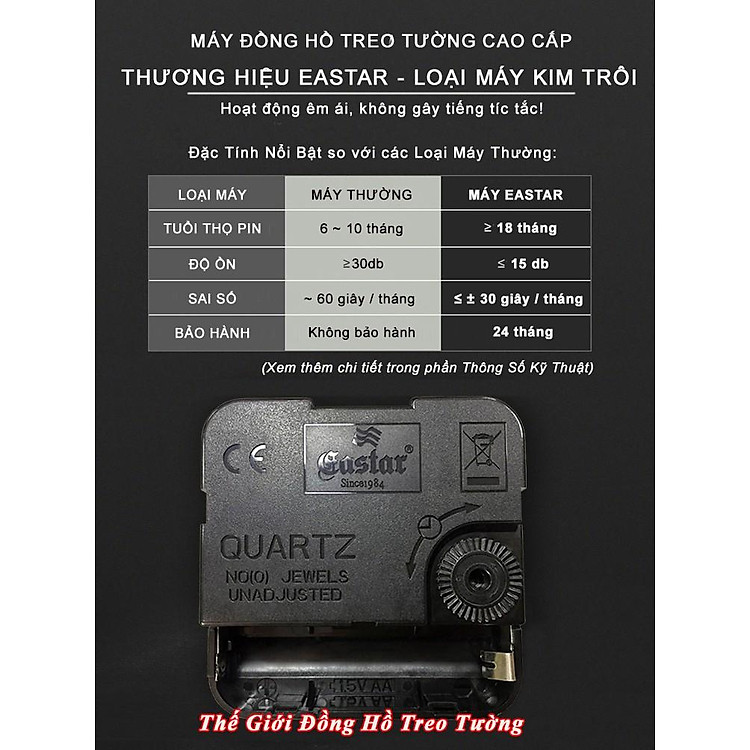 Máy Đồng Hồ Eastar Kim Trôi Độ Chính Xác Cao – Bộ Kim Đen Có Dạ Quang – Tặng Kèm Pin