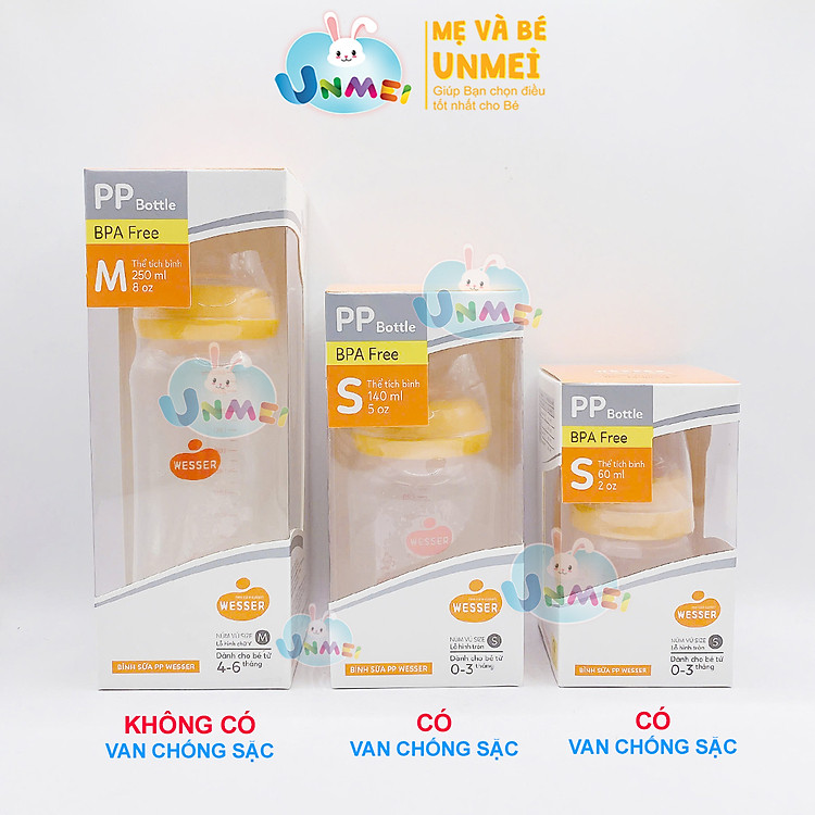 Chọn mua tại Shopee: Combo 3 Bình Sữa Wesser PP Màu Ngẫu Nhiên mua giá tốt nhất tại Shop Mall