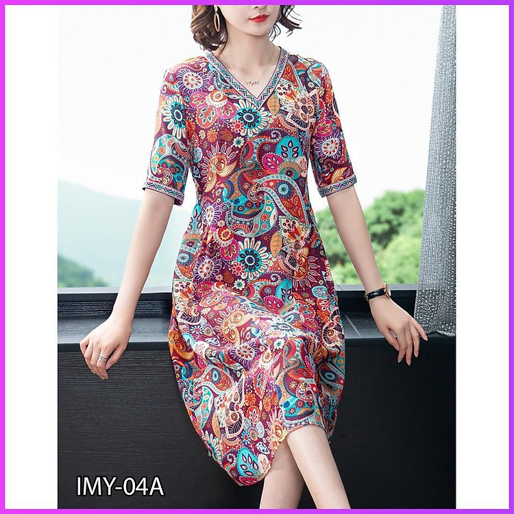 Váy Trung Niên - Đầm Trung Niên Hàng Thiết Kế, Vải Lụa Mát Mịn Thiết Kế Dành Cho U40-U50-U60