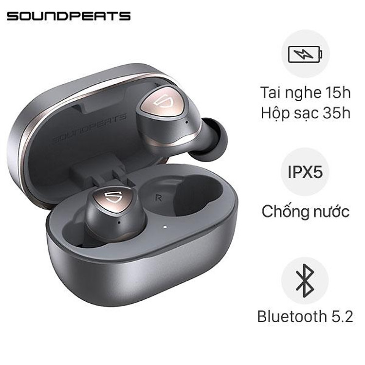 Tai nghe Bluetooth True Wireless Soundpeats Sonic Xám - Hàng Chính Hãng