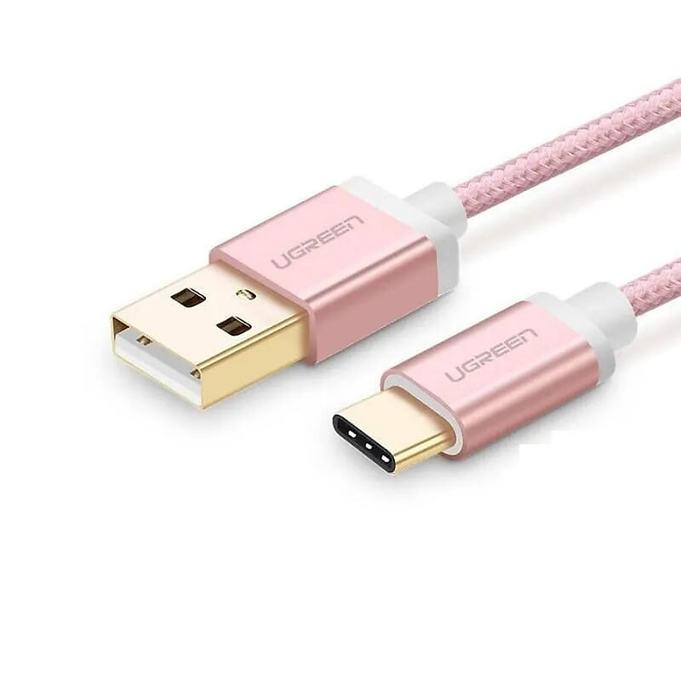 Cáp USB 2.0 sang Type C đầu mạ vàng 0.25M màu Hồng Ugreen UC30506US188 Hàng chính hãng
