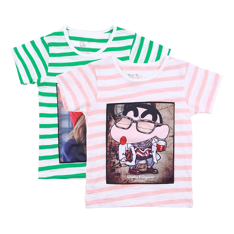 Combo 2 Áo Thun Bé Gái Sọc 3D Gold Kids - Giao Màu Ngẫu Nhiên