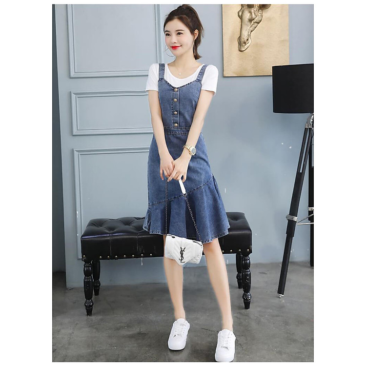 Đầm Yếm Jean Kèm Áo Thun