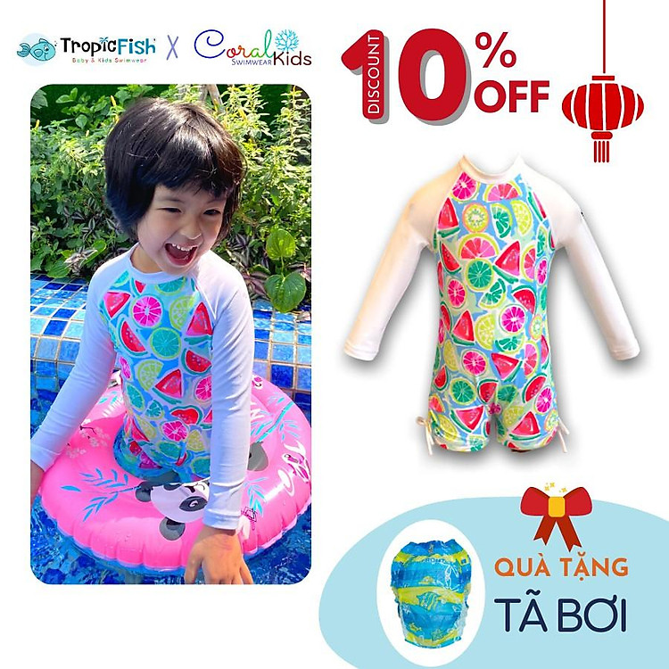 ĐỒ BƠI CHỐNG NẮNG GIỮ NHIỆT CORAL KIDS SWIMWEAR CHO BÉ GÁI 6 tháng đến 4 tuổi - Lila Swimwear - Tặng tã bơi