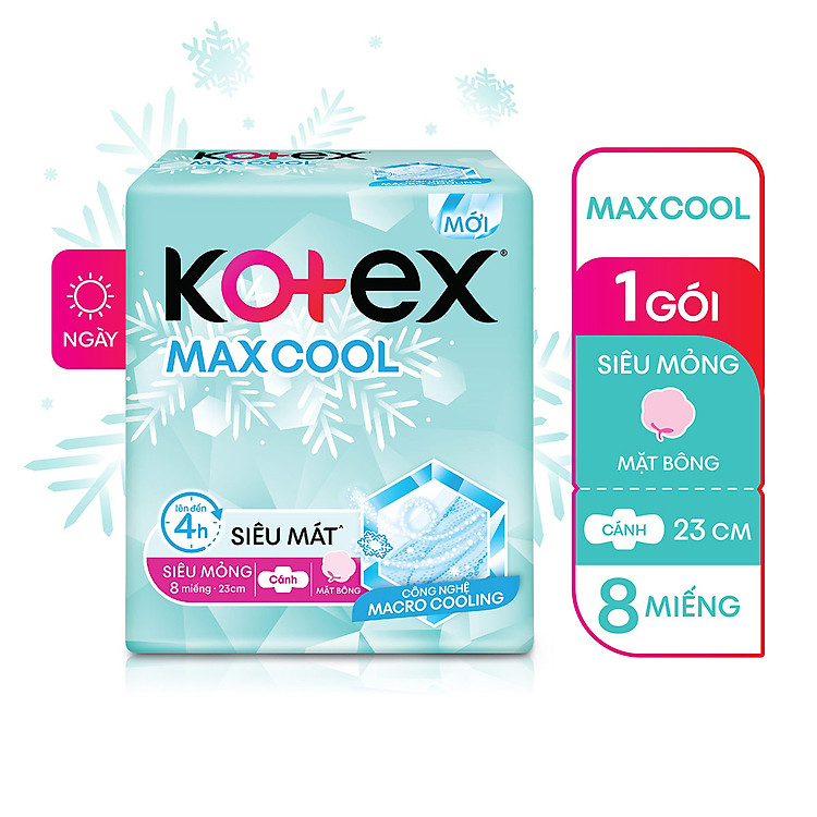 Băng Vệ Sinh Kotex Max Cool Siêu Mỏng Cánh 23cm 8 miếng
