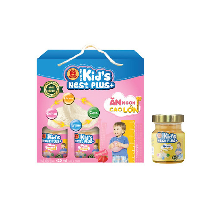 Lốc Nước Yến Kid’s Nest Plus+ Hương Dâu (6 lọ x 70ml) Tặng 1 Lọ Yến Kid’s Nest Plus+
