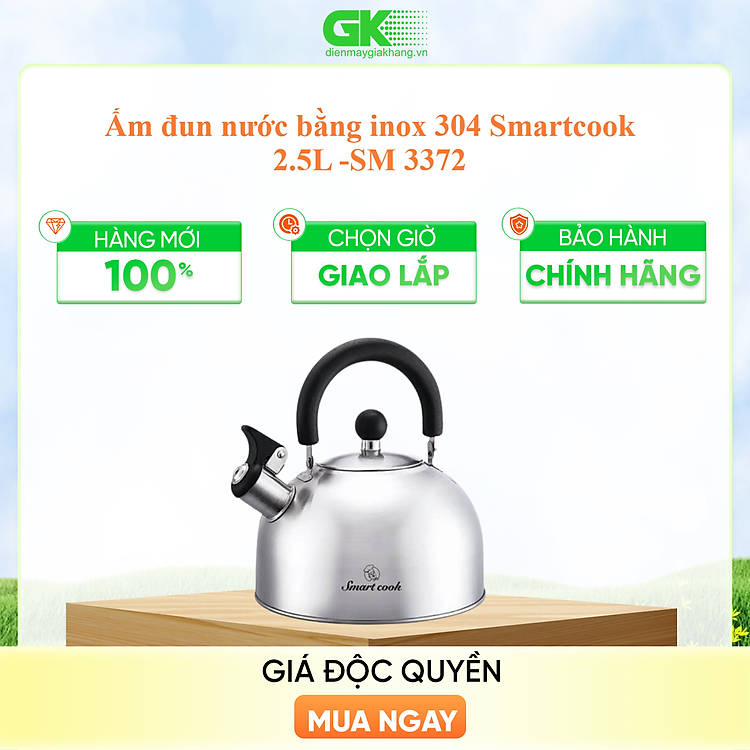 Ấm Đun Nước Inox 304 Elmich Smartcook 2.5L SM3372 Dùng Bếp Từ - Hàng chính hãng