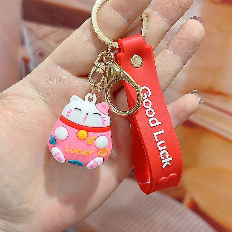 Móc Khoá Mèo Thần Tài Lucky Nhiều Màu Sắc Có Dây Treo Silicon - Ảnh 5