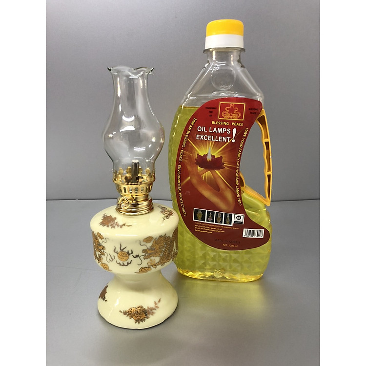 Đèn thờ đốt dầu gốm sứ đk7cm , cao 19 cm ( tặng 1 chai dầu đốt 500ml) hh04