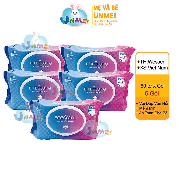 COMBO 5 GÓI KHĂN ƯỚT WESSER Chính hãng Tiết kiệm