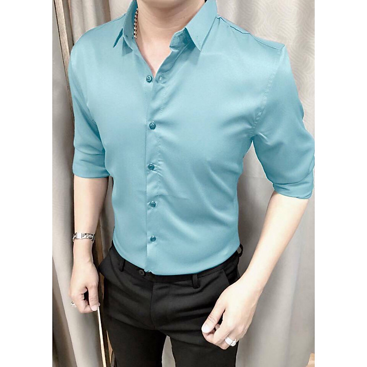 Áo sơ mi nam trơn chất lụa bóng