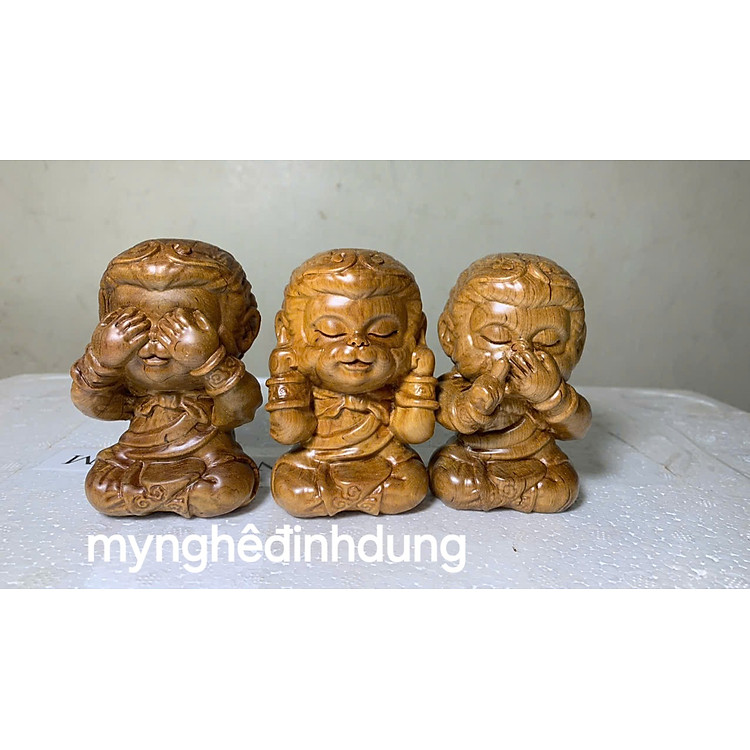 Tượng Tam Không Khỉ Gỗ Bách Xanh (10x7x6cm)