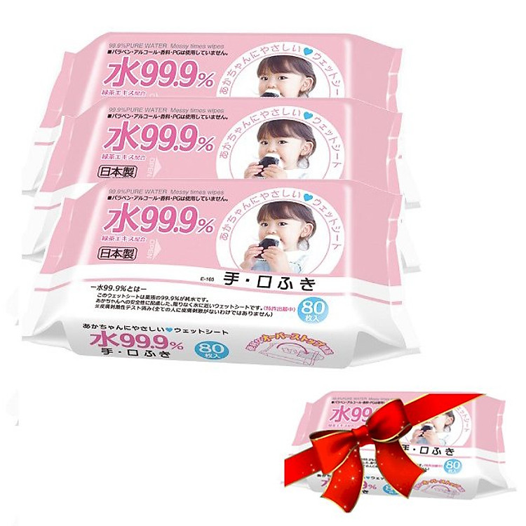 Combo 3 Khăn Ướt Nhật LEC E-165 Cho Tay & Miệng (80 Tờ) - Tặng Kèm 1 Gói Cùng Loại