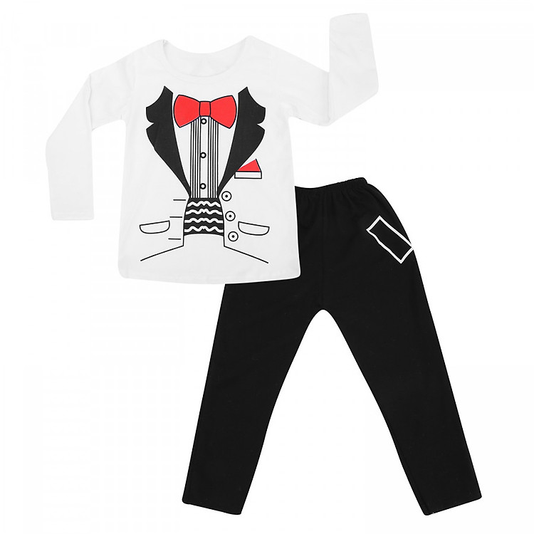 Bộ Đồ Tay Dài Bé Trai Yaya BST Họa Tiết Giả Vest - Trắng Phối Đen