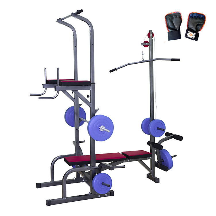Giàn tạ đa năng tích hợp xà đơn xà kép + Găng tay tập tạ (Chưa có đòn và bánh tạ)