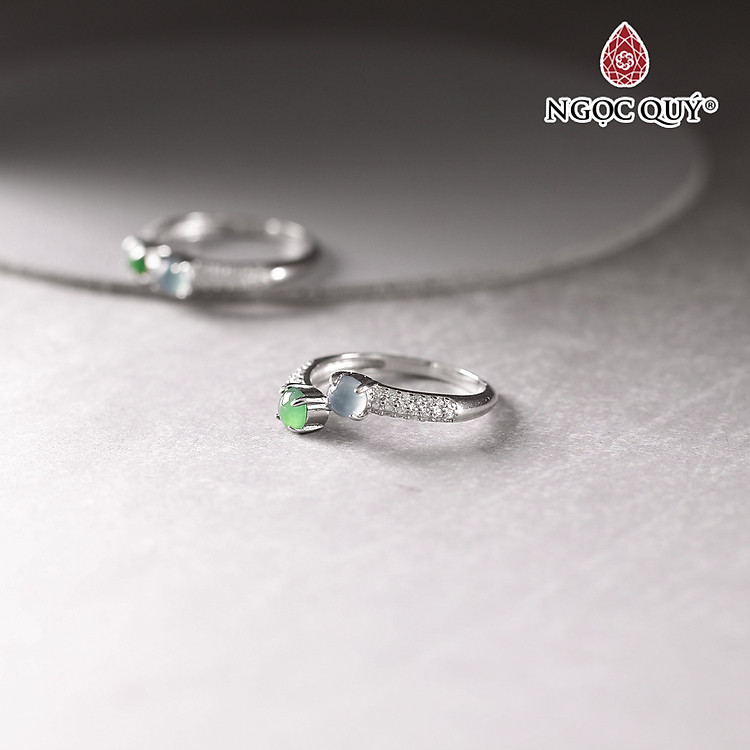 Nhẫn bạc phỉ thủy lục đế vương & lam băng type A hạt 4mm mệnh hỏa, mộc - Ngọc Quý Gemstones