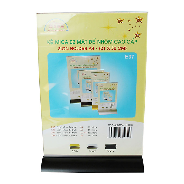 Kệ Mica 02 Mặt Đế Nhôm A4 E37 (KT: 21 x 30cm)