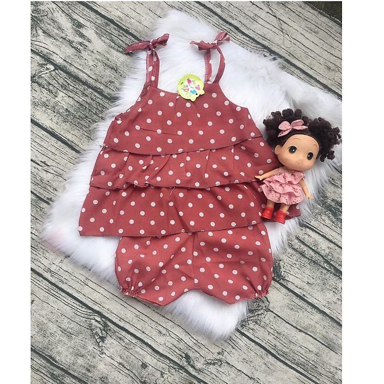 Bộ Chấm Bi 3 Tầng Siêu Cute Rất Xinh Cho Bé Gái 8-18kg