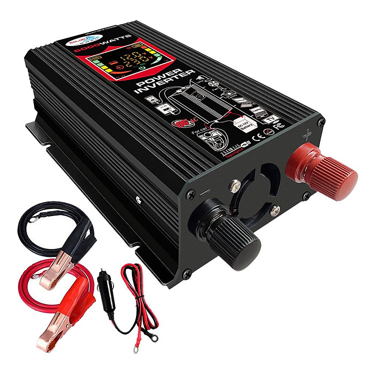 Bộ chuyển đổi nguồn điện biến tần500W Car Power Inverter 12V to 220V 50HZ LED Display Dual USB Port Black
