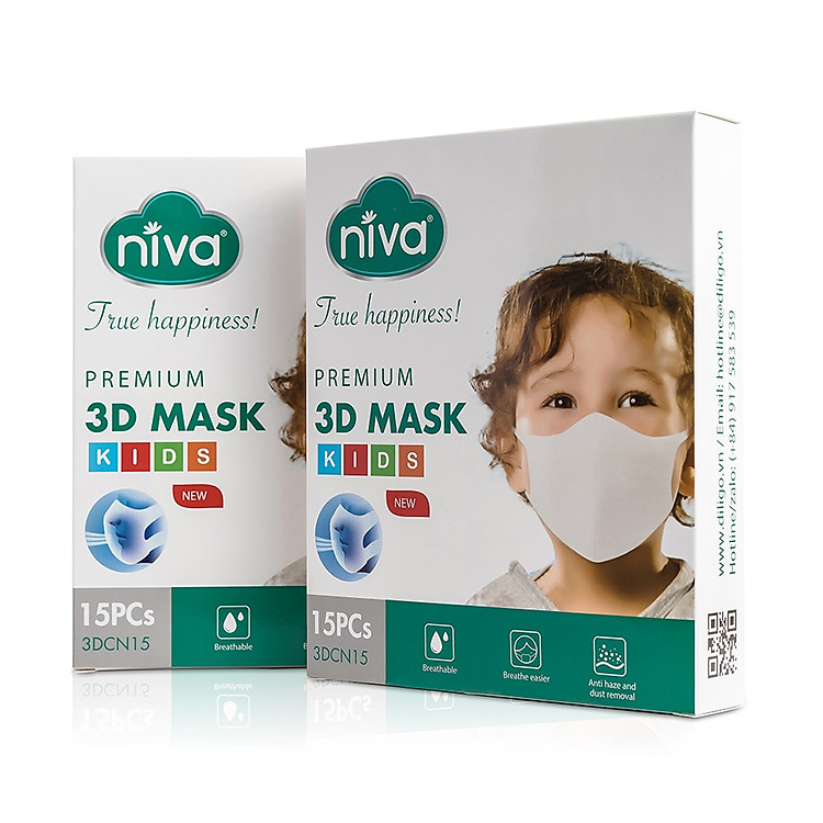 Khẩu Trang 3D Trẻ Em Niva Hộp 15 Cái Cấu Trúc 3 Lớp Ngăn Bụi Mịn Kháng Khuẩn Hàng Chính Hãng Cao Cấp Cho Bé Từ 1-6 Tuổi
