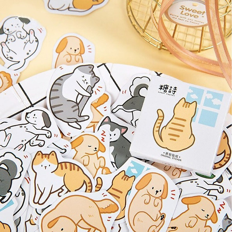 Hộp 45 Miếng Dán Sticker Trang Trí Mèo Quay Lưng