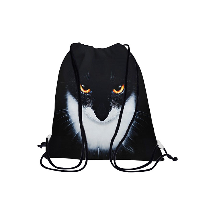 Túi Rút Unisex In Hình Mèo Đen Lông Trắng - BDAA019