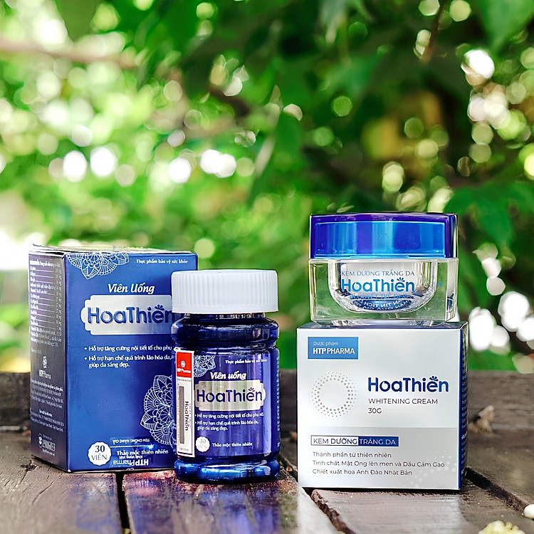 Bộ Đôi Trong Uống Ngoài Thoa Cân Bằng Nội Tiết, Dưỡng Trắng Sáng Da Viên Uống Hoa Thiên & Kem Dưỡng Trắng Da Hoa Thiên