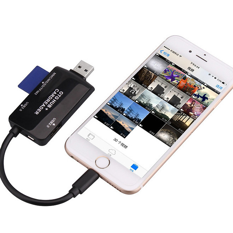 Cáp chuyển OTG đa năng đọc thẻ nhớ, hỗ trợ Lightning, Micro USB, USB - Hàng nhập khẩu