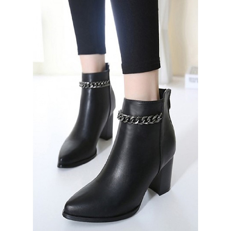 Boot nữ cổ ngắn đế vuông màu đen 7cm GBN129