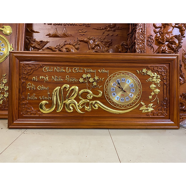 tranh đồng hồ gỗ hương đỏ - chữ Nhẫn