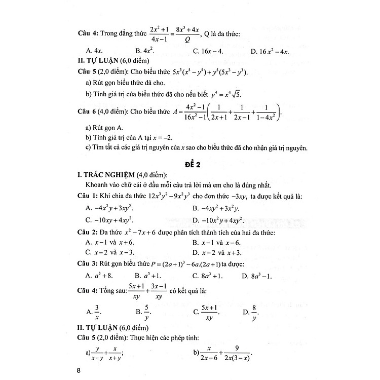 Bộ đề kiểm tra Toán 8 (bám sát SGK Chân trời sáng tạo) - Ảnh 7