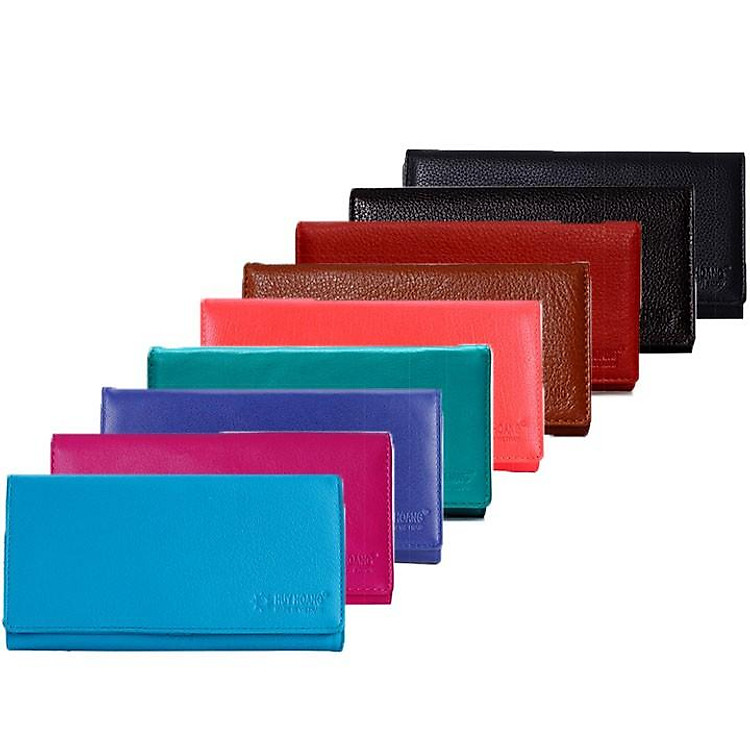 Bóp nữ da thật cao cấp Huy Hoàng 3 gấp màu da, đen, đỏ, hồng, nâu, xanh, xanh dương, đỏ tươi, xanh biển HC3111-12-13-14-15-24-58-62-63
